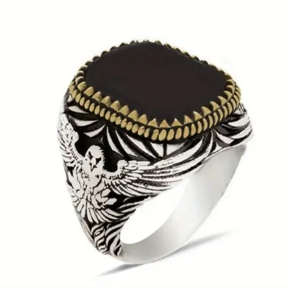 Retro Silver Gold and Black Men's Ring Sz 12 - Picture 4 of 9